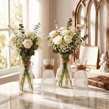 1/5/10pcs Plastic Flower Vase With Jute Rope, Small Country Style Flower Vase Set, Transparent Plastic Vase Suitable For Table Flower Arrangement, Pastoral Home Decor, Wedding, Dining Table And Party Decoration - A - View 3