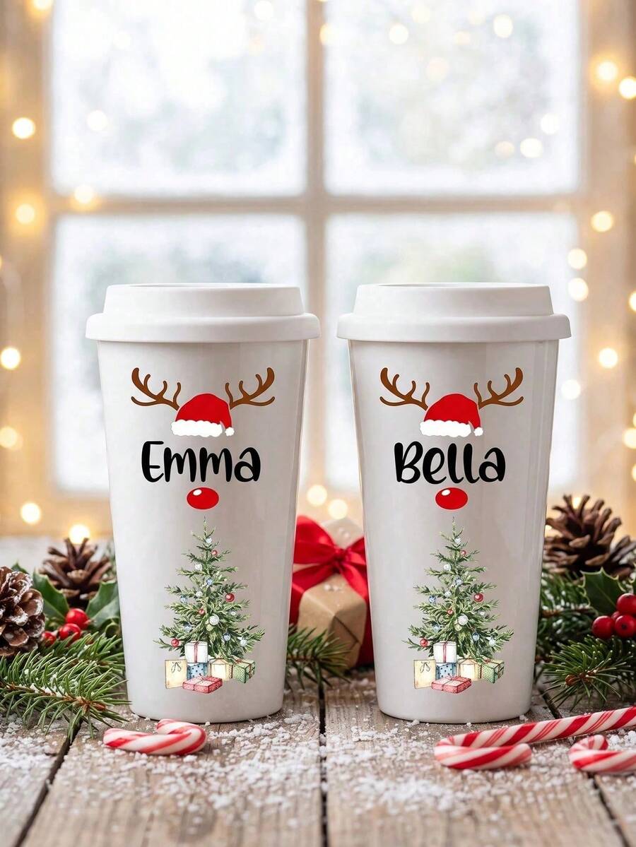Customized Christmas Reindeer Text Crystal Heat Transfer Sticker, Personalized Santa Claus Antlers Red Nose Christmas Tree Decoration Label, Holiday Gift Decoration Customized Sticker, Customized Christmas Gift - Multicolor - View 1