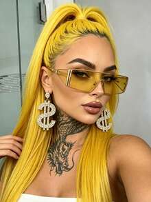 1 Pair Y2K Style Fashion Glasses, Women's Fashion Accessory, Suitable For Streetwear, Photography, Beach Travel, Back To School Season Essential, Rimmed Design - Yellow - View 4