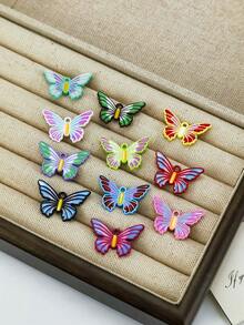 2-10pcs Random Colorful Dopamine Color Palette Oil Drop Spray Paint Butterfly Pendant Charms, Suitable For DIY Necklace, Bracelet, Keychain, Bag Chain - Butterfly - View 3