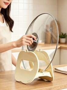 1pc Apple Shaped Lid Rest Stand, Cream White Red Cutting Board Holder, Kitchen Countertop Pot Lid Organizer Rack, Space Saving Cooking Lid Holder With Drip Tray - Multicolor - View 1