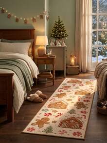 1pc Christmas Gingerbread House Character Long Runner Rug, Suitable For Hallway, Entryway, Kitchen, Dining Room, Perfect For Christmas Holiday Home Decor, Made Of Soft Skin-Friendly Plush Fabric, With Non-Slip Backing, Durable And Easy To Clean Floor Mat - Multicolor - View 5