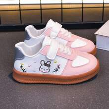 1 Pair Girls' Vintage Versatile Skate Shoes, Cartoon Floral Embroidery Hook & Loop Lightweight Non-Slip Kids Shoes - Pink - View 8