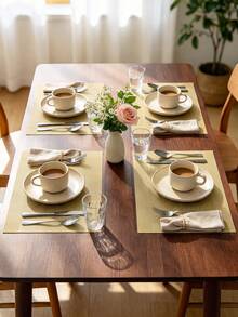 1-12pcs Gold PVC Rectangular Placemats, Minimalist Style Coffee Cup Coasters, Washable, Easy To Clean, Wipeable, Non-Slip, Heat Resistant, Suitable For Room Decor, Table Decor, Home Decor, Party Decor, Suitable For Holidays, Parties, Gatherings, Birthdays, Weddings, Gifts, Presents, Dinners, Outdoor, Picnics. - Multicolor - View 6
