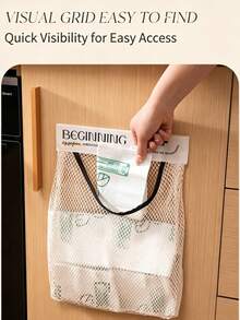 1/2pcs Wall‑Mounted Mesh Storage Bag, Detachable Hook And Loop Hanging Organizer, Breathable Net Pouch For Kitchen Cabinet Door, Space‑Saving Organizer For Plastic Bags, Seasonings & Sundries - Multicolor - View 6