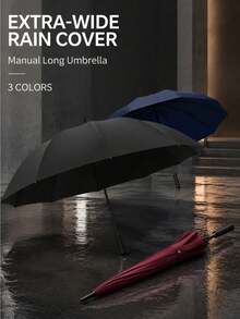 1pc Manual Long Straight Handle Large Canopy Solid Color Sun Protection & Rain Umbrella, Unisex, Suitable For Sunny/Rainy Days, Daily Commute, Business, Travel & Outdoor Use, Christmas New Year Gift - E - View 5