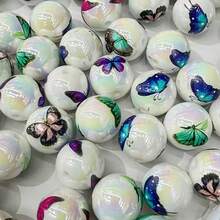 10pcs 16mm Acrylic Colorful Printed Butterfly Straight Hole Round Beads, UV Coated - Multi-Color Mixed Pack, Suitable For DIY Jewelry Making, Bracelets, Friendship Gifts, Keychains And Pen Decorations - Random Color Mixing - View 8