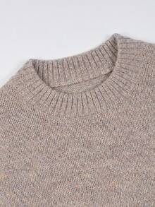 Seashell Pink Round Neck Pullover Casual Knit Sweater For Women - Seashell Pink - View 5