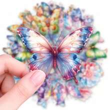 50pcs Watercolor Style Butterfly & Floral Doodle PET Stickers, Suitable For Decorating Journals, Phone Cases, Notebooks, Tablets, Skateboards, Guitars, Party Packaging, Water Bottles And Luggage - Multicolor - View 2