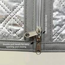 Cortina térmica para ventana con cremallera y borde gris, a prueba de frío y bloqueo de viento para invierno - Cortina con cremallera, apertura izquierda, cara plateada y borde gris - Ver 4