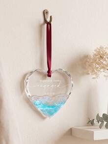 1pc Personalized Beach Ocean Glass Christmas Ornament, Custom Text Engaged Wedding Heart Round Hanging Pendant, Custom Text Xmas Tree Decoration, Romantic Engagement Anniversary Keepsake Gift For Couples - Multicolor - View 5