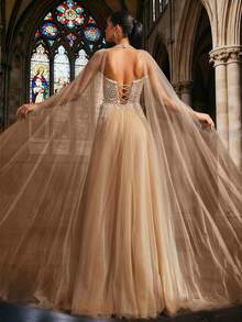 VIPGIRL New Brown Premium High-End Luxury Niche Handmade Embroidered Women's Formal Evening Gown - Brown - View 3