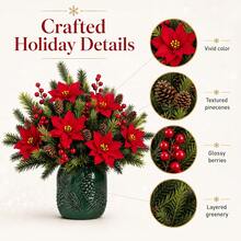 6pcs Christmas Red Artificial Flower Bouquet, Includes Red Berries, Pine Needles And Floral Decor, Suitable For Christmas Tree, Porch Entrance, Fireplace, Tabletop Centerpiece, Living Room And Office - Multicolor - View 4