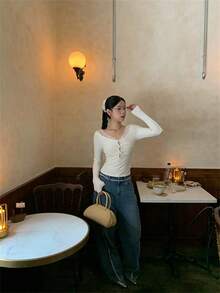 Premium Fitted Lace Long Sleeve T-Shirt, Versatile New Design Base Layer - Apricot - View 9