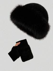 2 Pairs Women's Autumn/Winter Warm Thick Hat & Gloves Set - Fashionable Appearance, Mongolian Style Thick Design, Comfortable & Warm, Suitable For Cold Weather Outdoor Activities - A - View 6