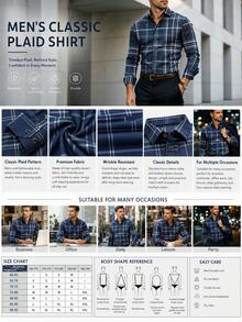 Men's Casual Dress Shirt With Plaid Pattern For Multiple Occasions, Dining And Business - Essential Gift For Men - Navy Blue - View 5