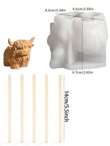 3D Highland Cow Figure Silicone Casting Mold, Realistic Furry Animal Sculpture Design DIY Craft Mold, Reusable Easy Demold Handmade Ornament Mold With Stirring Sticks For Home Decor Art Making - A - View 4