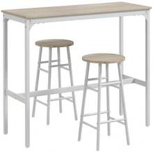 3 Piece Bar Table Set With 2 Stools, Industrial Bar Table And Stool, Dining Table And Chair, - Oak + Engineered Wood - View 9