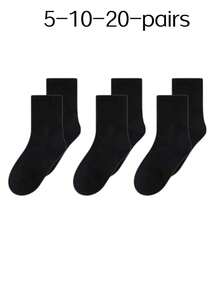 7/20/30 Pairs Women's And Men's Same Style Spring/Autumn Solid Color Simple Versatile Plus Size Fashion Ankle Socks - Black - View 6