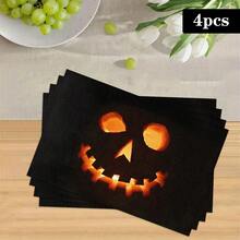 1/4/6pcs Halloween Series Pumpkin Lantern Ghost Face Pattern Printed Placemats Suitable For Home Kitchen/Heat-Resistant Placemats Table Protection Kitchen Dining Table Party Scene Decoration - Multicolor - View 14