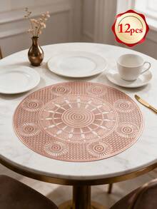 1-12pcs Sunflower Pattern Gold Placemats, European Luxury PVC Round Waterproof Oil-Proof Table Mats, Suitable For Weddings, Gatherings, Western Restaurants, Holiday Banquets - Multicolor - View 15