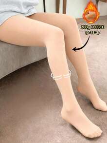 1pc 80g/200g/300g Women's High Elasticity Sheer Tights, Non-High Waist, Elastic Compression Stockings, Suitable For Spring, Autumn, Winter Daily Wear - Apricot - View 2