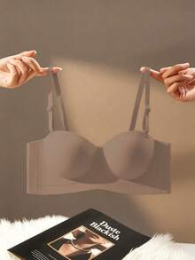 Bra Jelly Wanita, Push-Up, Pembesar Payudara, Bra Tali Bahu Anti-Kendur, Tanpa Kawat, Bra Penopang Samping, Cocok untuk Cup A/B, Sangat Pas untuk Payudara Kecil - Khaki - View 4
