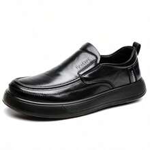 Sepatu Loafer Slip-On Pria Halus dengan Sol Tebal, Menambah Tinggi Badan, Tanpa Tali, Sepatu Kasual Bisnis Serbaguna - Hitam - View 9