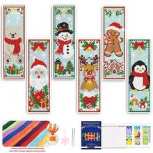 6pcs Adult Beginner Christmas Animal Theme DIY Cross Stitch Bookmark Set, Printed Bookmarks, 14CT Embroidery Kit With Instructions, Gift Decoration - Christmas - View 2
