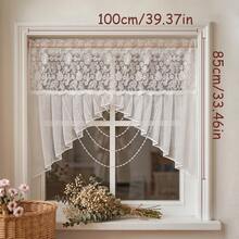 FLYINGCURTAINS White Lace Window Valance Curtain, Floral Embroidery Sheer Short Curtain, Semi‑Transparent Light‑Filtering Kitchen Cafe Curtain, Small Window Decor For Bedr - White - View 8