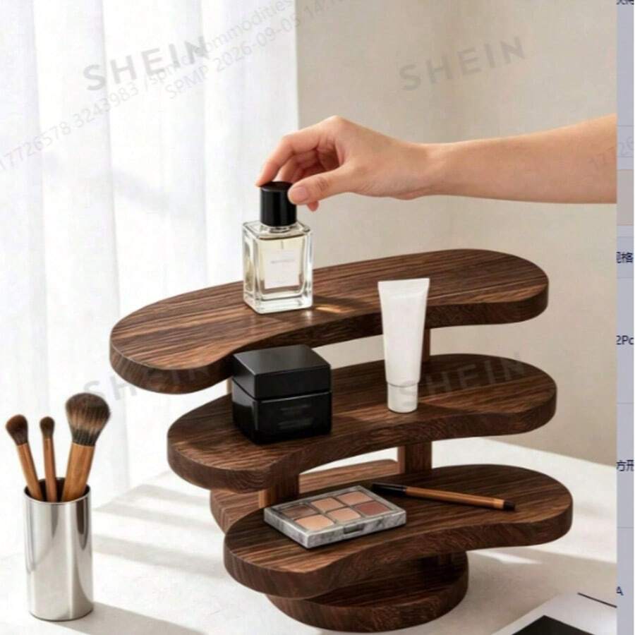 1pc Vintage Carbonized Wooden 3-Tier Desktop Storage Rack, Vertical Shelf, Jewelry Display Stand, Wooden Tray Holder, Wooden Tray, Cosmetic Perfume Accessory Display Rack, Tea Ceremony Storage Rack, Suitable For Restaurant, Kitchen, Hotel, Home Storage - View 1