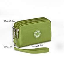 1 PC Women Nylon Wristlet Wallet, 3‑Zipper Multi‑Layer Large Capacity Phone Purse With Hand Strap, Casual Solid Color Clutch Bag For Daily Travel - Multicolor - View 13