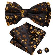 4Pcs Men Khaki Small Floral Jacquard Bow Tie Pocket Square Cufflinks Brooch Set For Wedding Business Party - Khaki - View 5