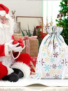3pcs/1pc 51cm*39cmLarge Christmas Drawstring Gift Bag – Reusable, Durable Plastic Bag With Snowflake Print – Holiday Shopping Bag – Suitable For Christmas, Everyday Use, And Themed Parties - One Size Fits All - View 6