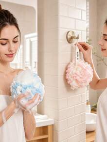 1pc Soft Mesh Bath Loofah, Two Tone Color Shower Sponge, Exfoliating Bath Pouf With Hanging Loop, Gentle Body Washing Puff For Shower Bathroom, Assorted Pastel Colors Holiday Essentials Christmas Bathroom Accessories - Multicolor - View 5