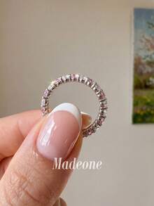 MADEONE 1件女款閃亮鋯石戒指，適合訂婚、婚禮、派對、日常配戴，週年紀念珠寶禮物 - 粉色 - 查看 3