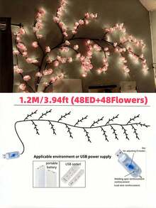 1 Cherry Blossom Branch LED Light, USB Powered, 144 LED/96 LED/72 LED, 8 Flashing Modes, Soft And Bendable, Suitable For Indoor And Outdoor, Living Room, Bedroom, Wall, Wedding Decoration, Party Atmosphere Light, Valentine's Day, Birthday And Graduation Gift - Multicolor - View 13