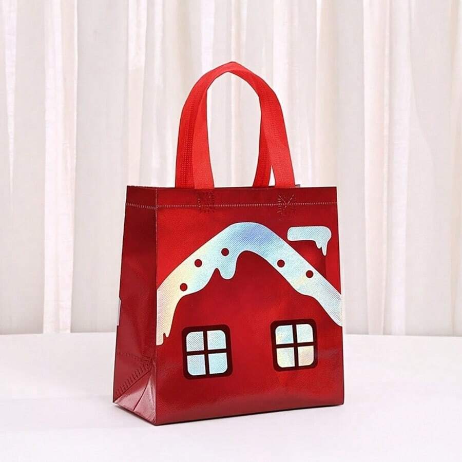 1/5/10pcs Christmas Santa Claus Tote Gift Bags, Non-Woven Reusable Square Storage Bags With Handles, Suitable For Party Gifts, Candy Snacks, Holiday Decor And Daily Carrying - Multicolor - View 1