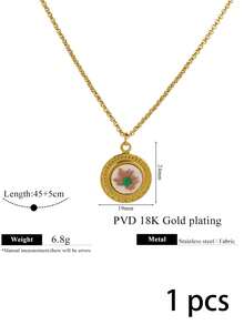 1 Pc 304 Stainless Steel Fall Decor Embroidery Flower Pendant Necklace Vintage Handmade Floral Textured Charm Twisted Chain Fall Style Jewelry Women - Necklace - View 20