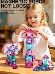 42Pcs Kid Magnetic Block Toy Set,Size 3.75cm(1.5inch) Magnet Toy Building Block Toy,Magnetic Tiles Pink Castle For Girl,Child Activity Brain Toy - Pink - View 9