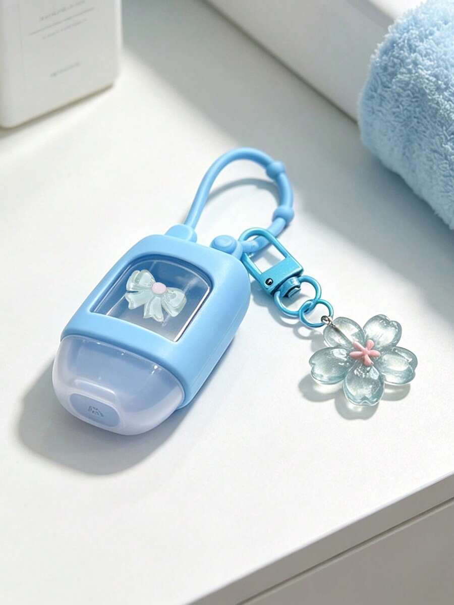 Botol Isi Ulang Pembersih Tangan Motif Bunga Sakura dengan Gantungan Kunci Pita, Anti Bocor, Cocok untuk Perjalanan dan Sekolah - MultiWarna - View 1