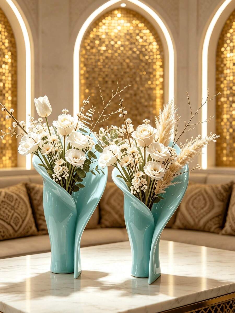 1/2pcs Artistic Shaped Vase Unique Flared Rim Vase Living Room Window Sill Tabletop Decor Stable Base Anti-Tip Suitable For Dried Flowers Artificial Flowers Exquisite Gift Ornament