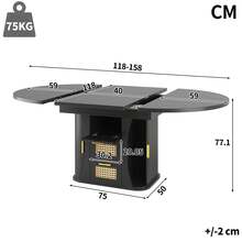 Extendable Dining Table 118-158cm, Dining Table With Rattan Storage Drawers, MDF Wood Look, Black & Natural Oak Style - Black - View 7