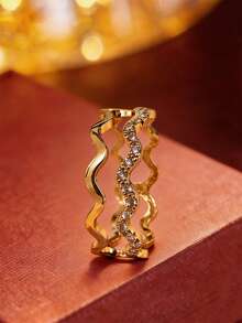 1pc Luxury Elegant Multi-Layer Wavy Ring For Women, Intertwined Wave Niche Design Hollow Finger Ring, High-End Party & Commute Jewelry Gift - Ring - View 7