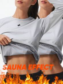 HOTSUIT 2件組女款針織長袖桑拿上衣，修身運動上衣，適合運動訓練與春季日常穿著 - 淺灰色 - 查看 2