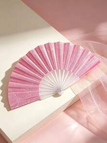 1PC Shiny Portable Folding Fan With Transparent Frame And Pink Sequin Fabric, Suitable For Summer, Carnival, Festival, Concert, Wedding, Travel, Party, Gift - Pink - View 4