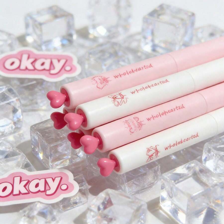 4pcs Heart-Shaped Click Gel Pens | Pink Novelty Pens, 0.5mm Quick-Dry Ink, Ballpoint Pens, Suitable For Love Letters, Valentine's Day And Romantic Journals - Sets - View 1