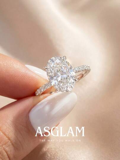 1 chiếc nhẫn đính hôn kim cương Moissanite không màu hình oval tinh xảo, trang sức cưới nữ, nhẫn cưới nữ, trang sức cô dâu, nhẫn hứa hẹn