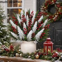22pcs Christmas Artificial Snow Covered Pine Tree Tower And Mixed Color Bouquet, Maintenance-Free, Long Stem DIY Vase Floral Decoration, Suitable For Living Room, Fireplace, Dining Room, Party And Other Scenes - Multicolor - View 8