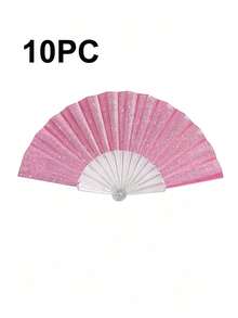 1PC Shiny Portable Folding Fan With Transparent Frame And Pink Sequin Fabric, Suitable For Summer, Carnival, Festival, Concert, Wedding, Travel, Party, Gift - Pink - View 6